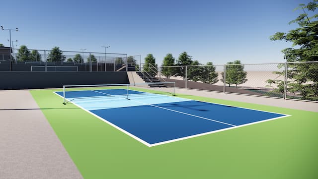 A blue pickleball court