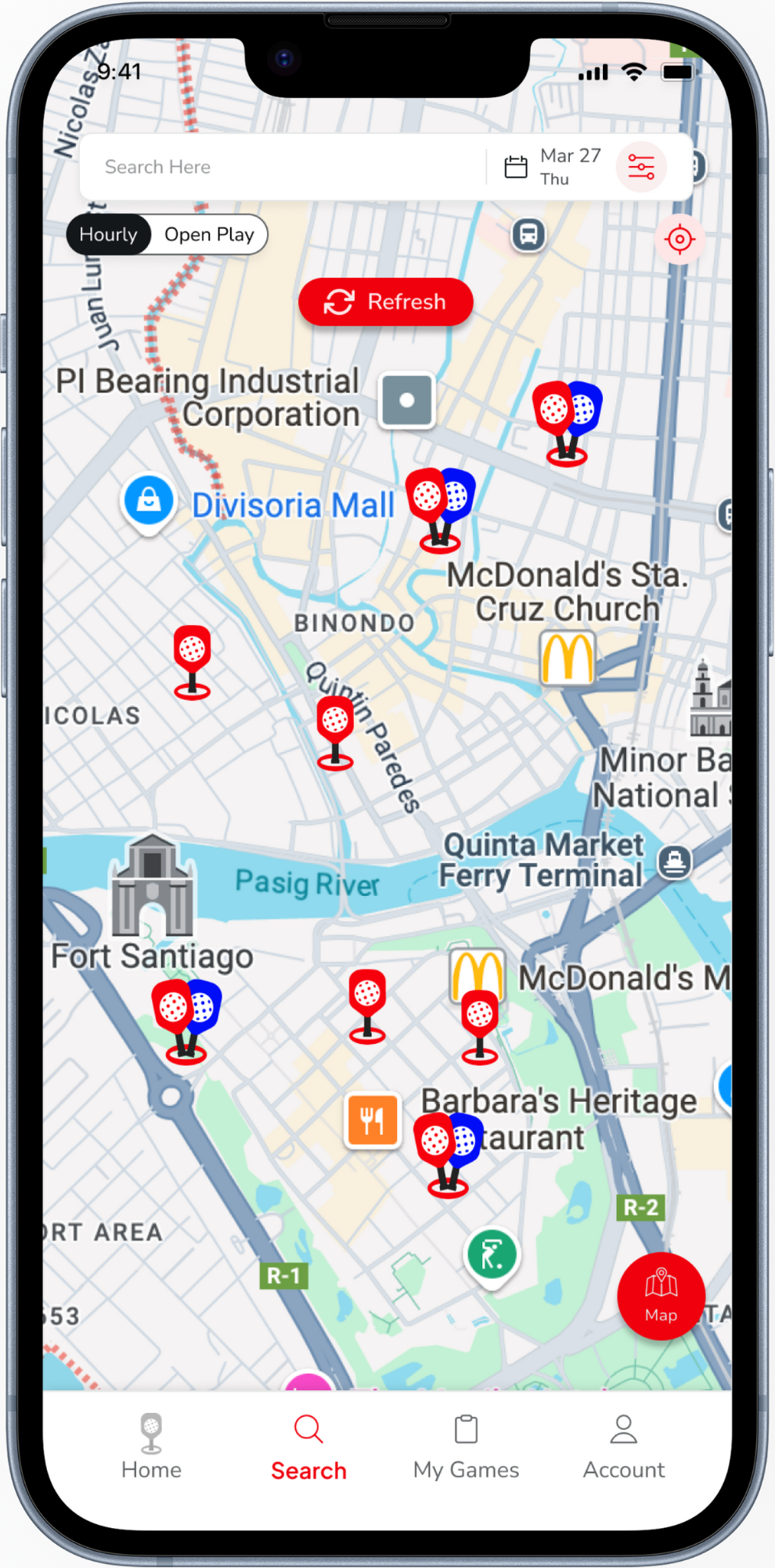 Venue screen of the PKLPlace app